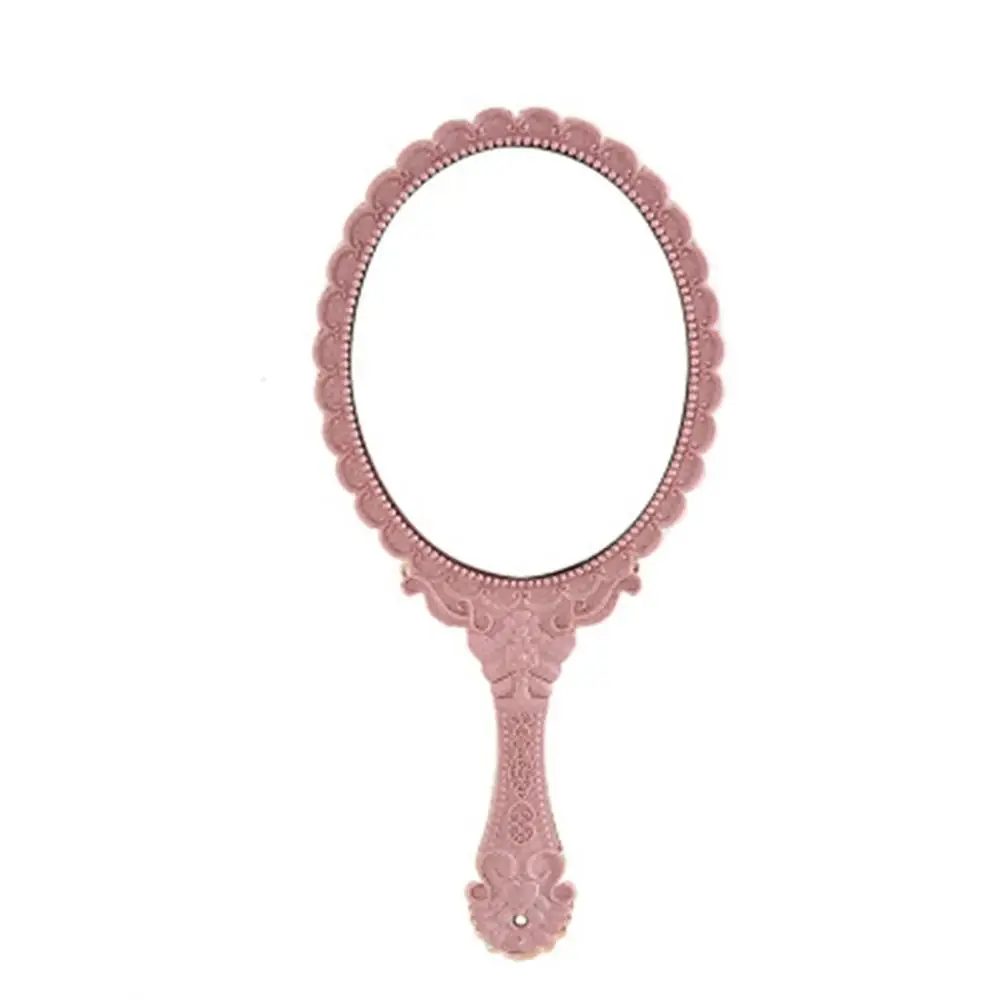 pink Винтажное зеркальное ручное зеркало для макияжа, розовое цветочное овальное круглое косметическое ручное зеркало с ручкой для дам - Цвет: pink