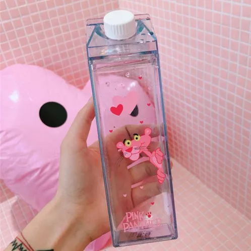 2 Пластиковые уникальные бутылки для хранения воды молочная коробка Форма Прозрачный милый мультфильм Розовая пантера для хранения пива напиток бутылка Органайзер - Цвет: 2