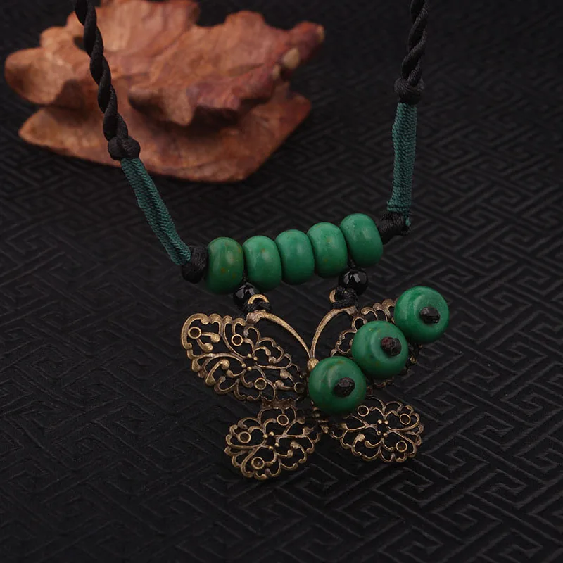 Ожерелье чокер в этническом стиле ожерелье с Зелеными камнями и подвесками