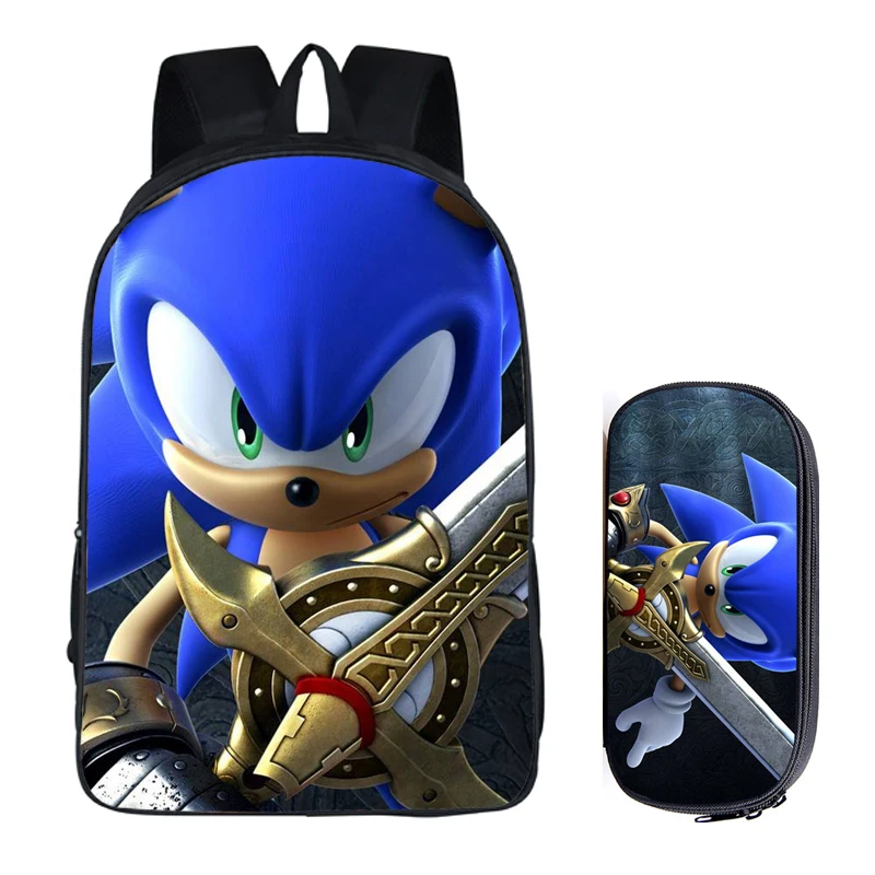 2Pcs Sonic 27 16 дюймов Mario Bros Sonic the Hedgehog, школьная сумка для детей, рюкзак для мальчиков, детские школьные наборы, сумка-карандаш, школьная сумка для малышей - Цвет: 2Pcs Sonic 27