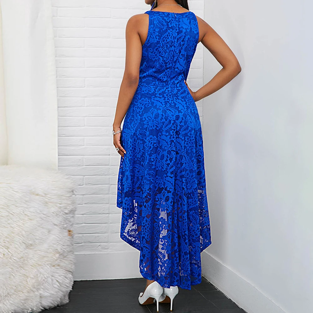 Женское асимметричное платье без рукавов с круглым вырезом большие размеры