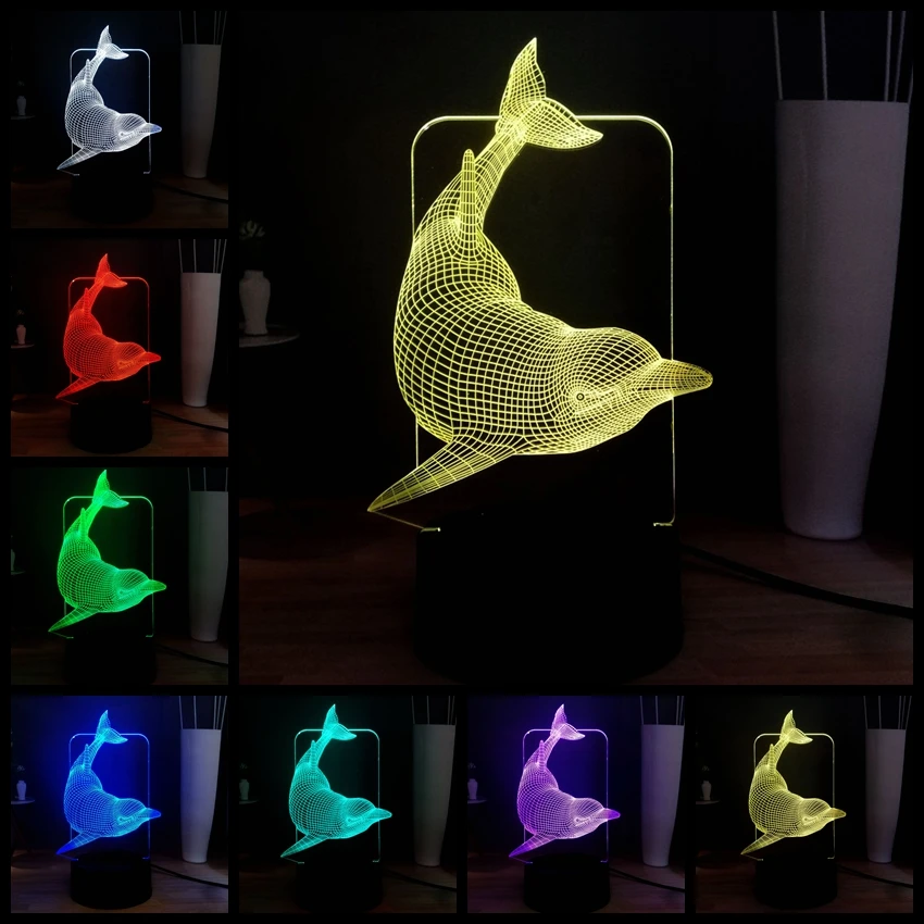 Новинка акриловая 3D иллюзия светодиодная прикроватная тумбочка с дельфином 7