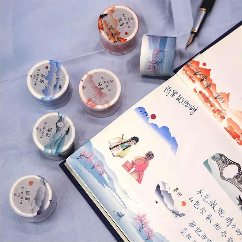 30 мм широкая китайская Ретро Красивая пейзажная картина васи лента diy Украшение