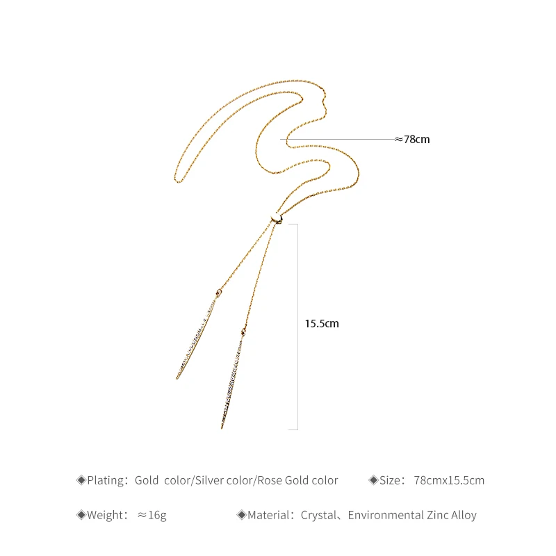 Длинное ожерелье с подвеской в сдержанном стиле золотистого цвета розового и