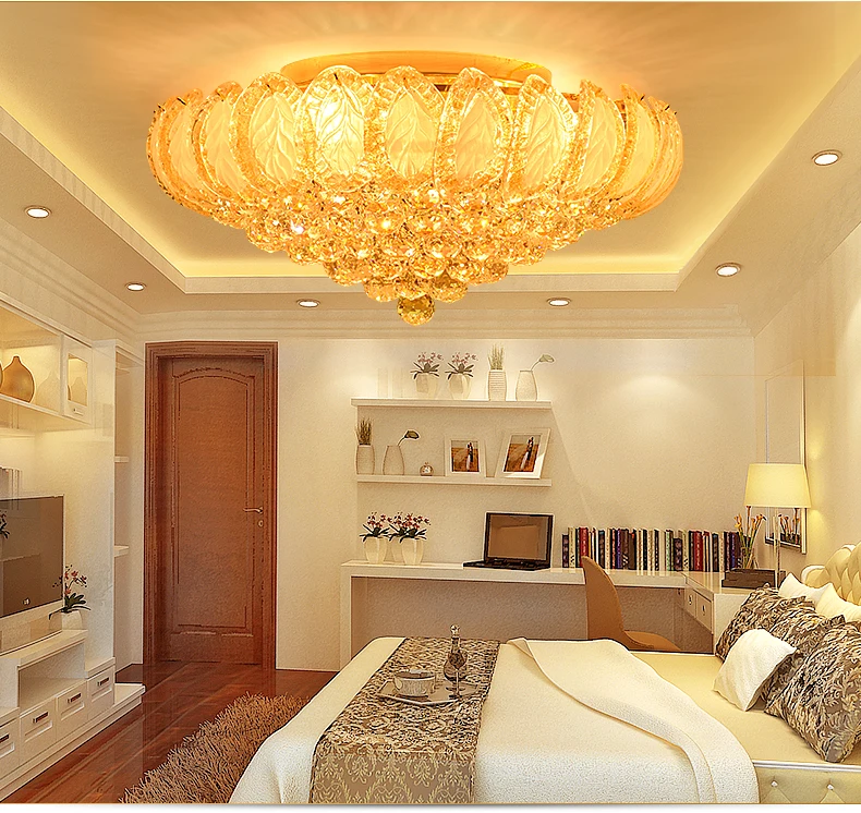 Хрустальные потолочные светильники светодиодные золотые современные для дома