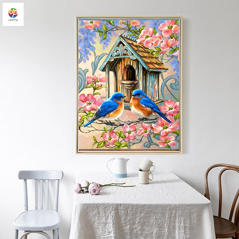 Frameless Digital Painting By Numbers Christmas Window Birds Floral Acrylic Paint Modern Wall Art Home Hotel Deco deal | Дом и сад
