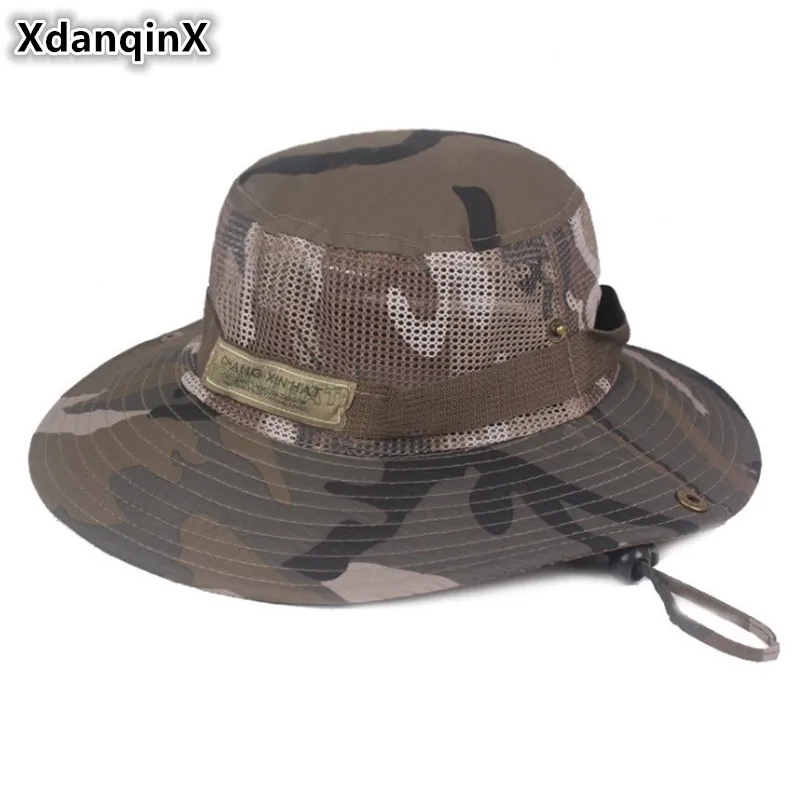 

XdanqinX 2019 Summer New Style Camouflage Visor Hat Adult Men's Bucket Hats Wide Large Sun Visor Mesh Breathable Caps For Men