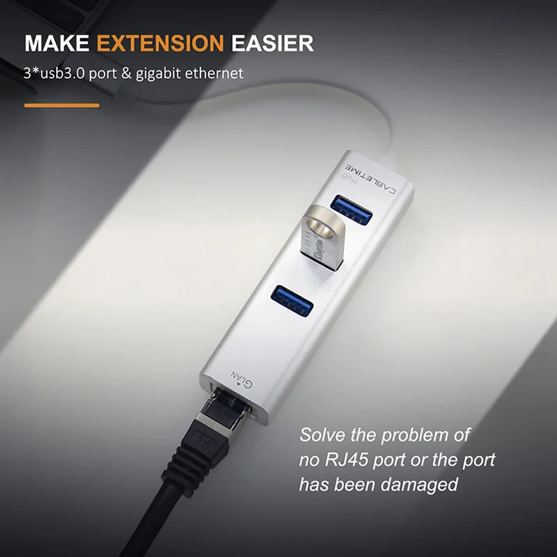 Кабель USB C Ethernet концентратор тип C к USB 3,0 RJ45 сетевая карта 4 в 1 концентратор для Windows 10 коробка 3 Android tv USB Lan C046