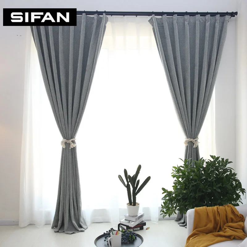 Шторы блэкаут в японском стиле из шенилла полоску для гостиной современные