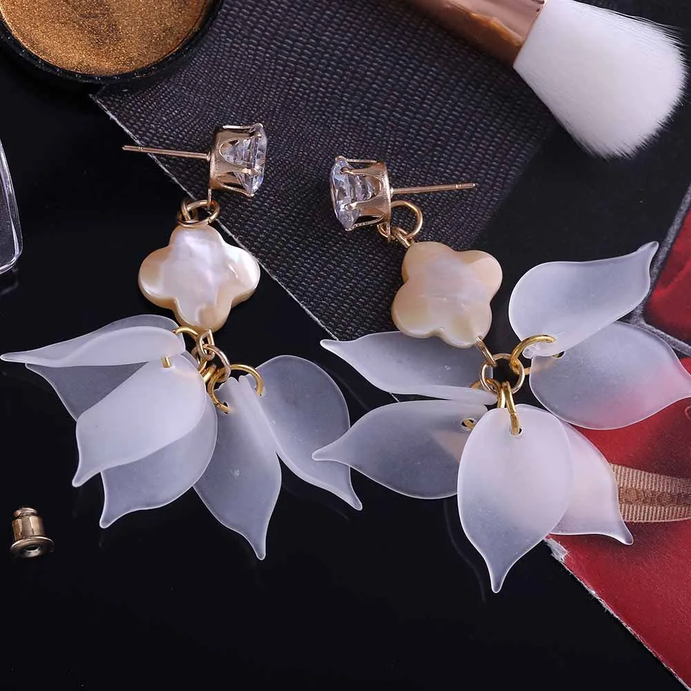 Простой белый лепесток кулон Shell длинные падение Длинные Висячие серьги для Для