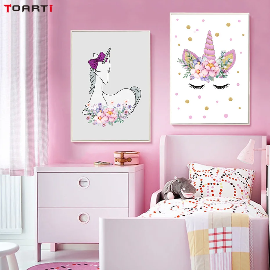 Скандинавский единорог кролик животные Картина на холсте живопись спальня