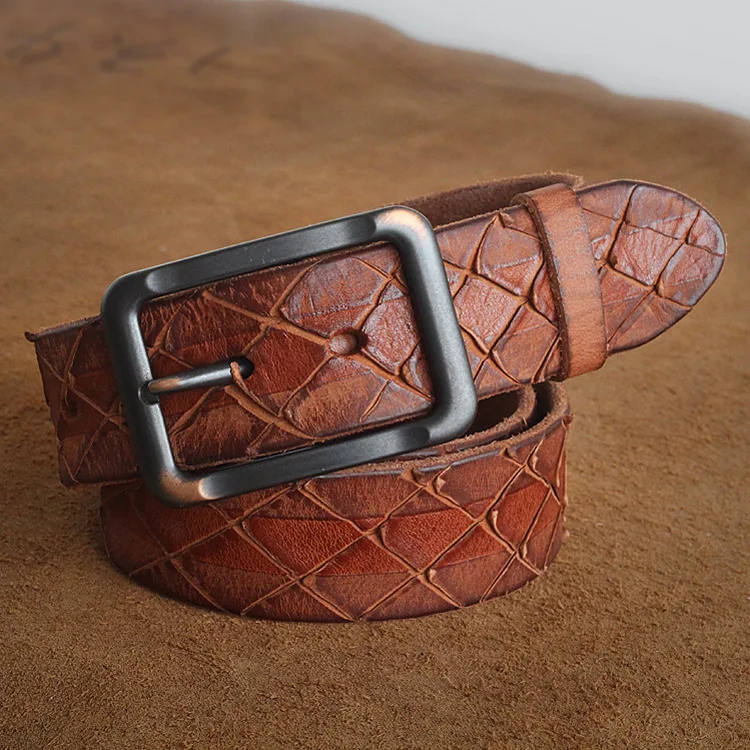 

New English Retro-classic Water Wash to Make Old Belt Rhombic Belt in 2018,Handmade personalized casual jeans belt
