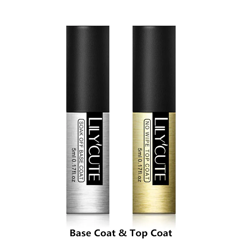 Base Top Coat LILYCUTE 2 шт./компл. 5 мл чистый цвет ногтей УФ-Гель-лак белый черный красный розовый цвет замочить от ногтей УФ-стойкий гель для ногтей лак - Цвет: Base Top Coat