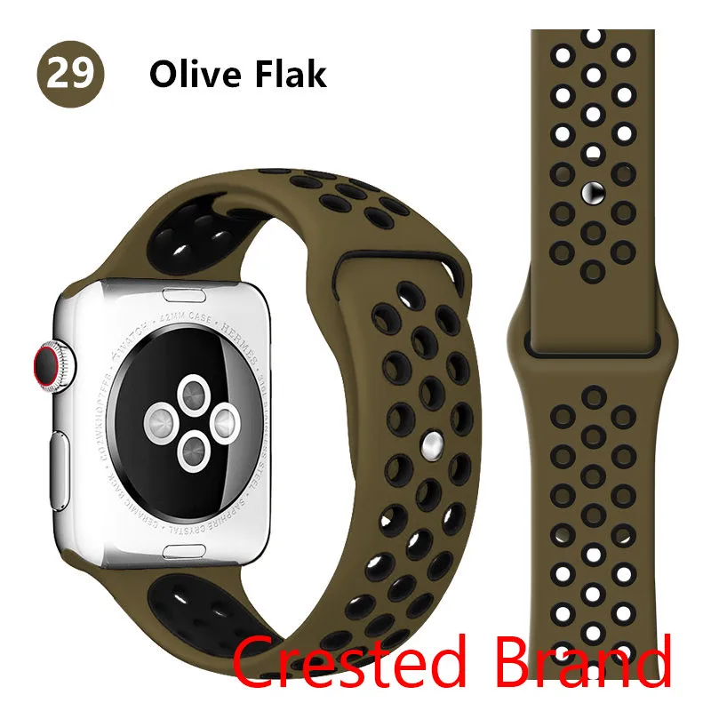 Olive Flak 29 Силиконовый ремешок для Apple watch band 42 мм 38 мм iWatch 4 band 44 мм 40 мм браслет часы correa резиновый ремешок для часов Apple watch 4 3 2 1 - Цвет ремешка: Olive Flak 29