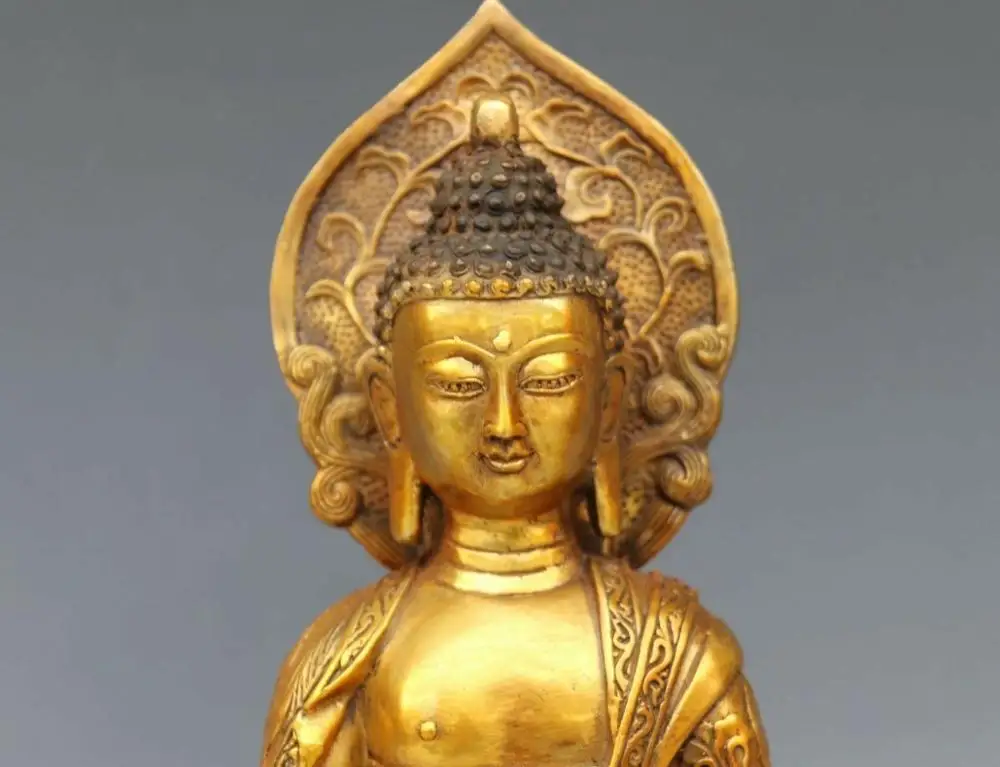 Old China Buddhism Copper Bronze Gild Sakyamuni Amitabha Buddha Tathagata Statue | Дом и сад