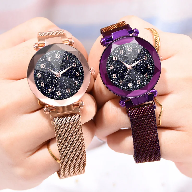 Роскошные женские часы 2019 со звездным небом магнитные водонепроницаемые