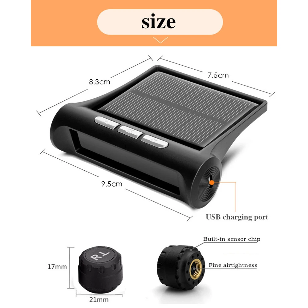 Smart Car TPMS Tyre Pressure Monitoring System Solar Power charging Digital LCD Display Auto Security Alarm Systems Wireless | Автомобили