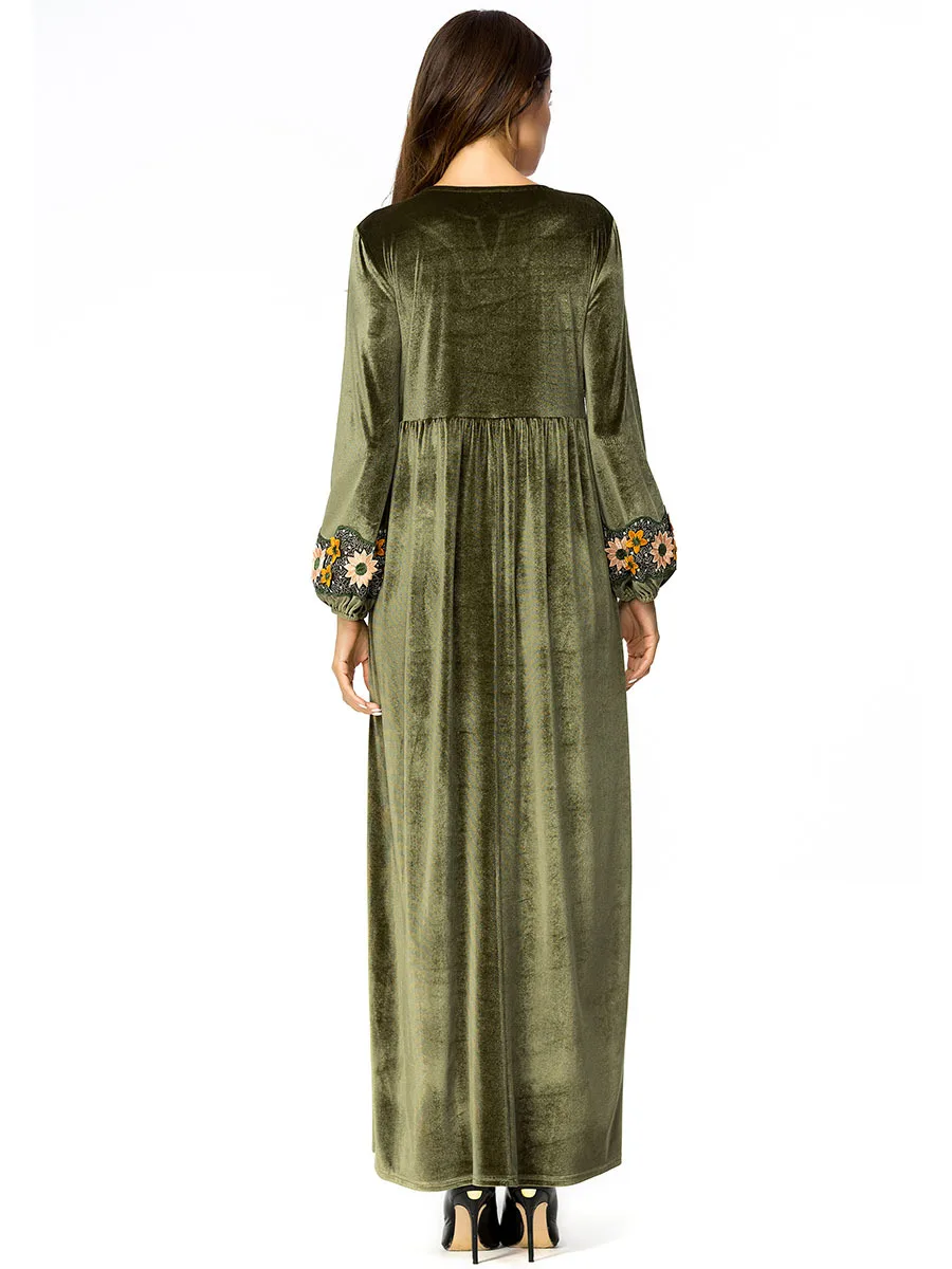 Бархатная Абая для женщин Цветочная вышивка с кисточками мусульманское платье