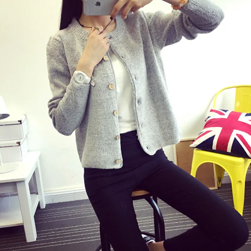 Женский свободный вязаный свитер с длинным рукавом Свободный кардиган для