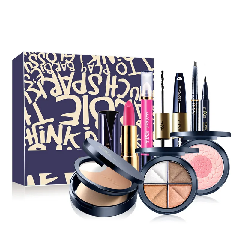8 шт. макияж набор косметический помады Make Up Kit блеск для губ Тушь тени век и бровей