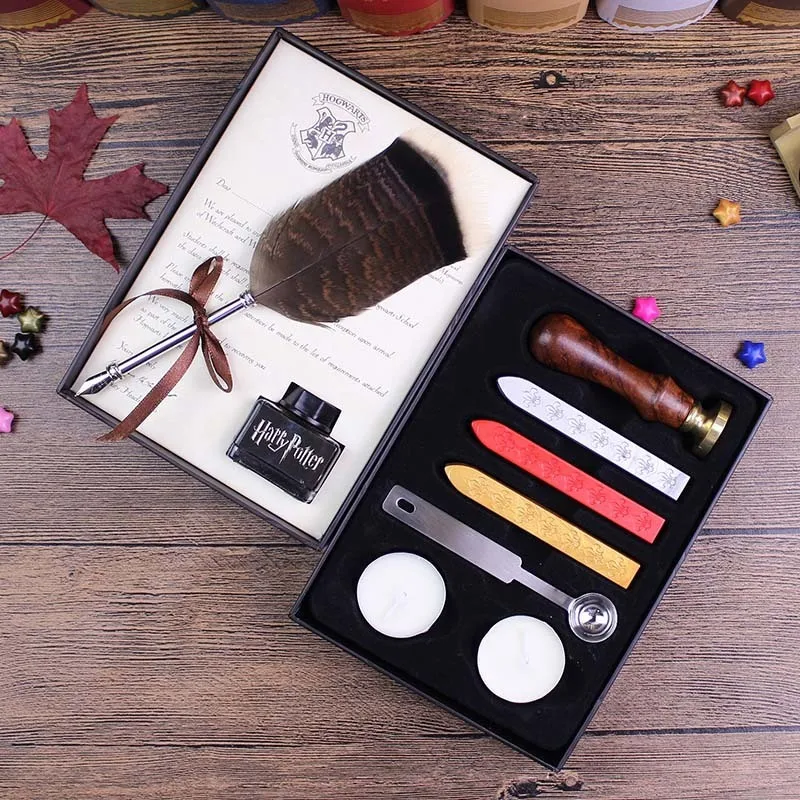 Harry Potter Feather Pen With Hogwarts School Admission Letter have seal wax stamp set for choose | Канцтовары для офиса и