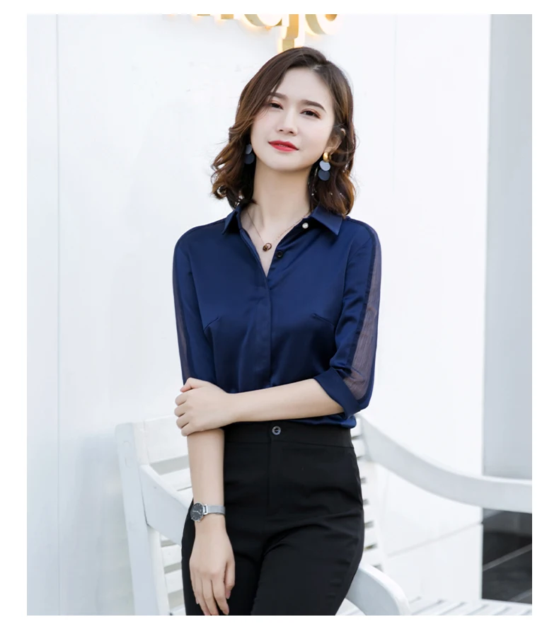 Fashion women Satin shirt Summer new half sleeve casual loose blouses office ladies plus size work wear tops