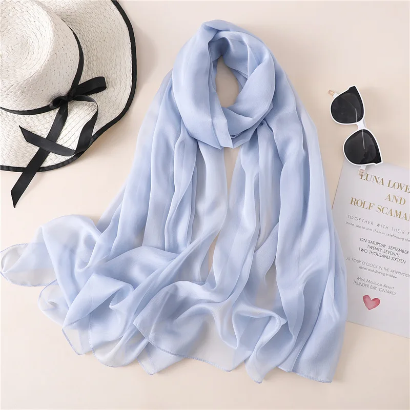 BS13-Light blue Новинка, шелковый шарф для женщин, однотонный, роскошный, Пашмина, хиджаб, платок для женщин, пляжные шарфы, головной платок, женские, солнцезащитные шарфы - Цвет: BS13-Light blue