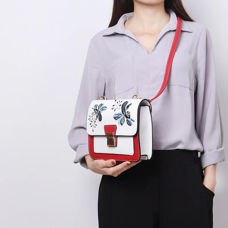 Vz красный цветочный embrodery сумка для девочек синий искусственная кожа Сумка Мода