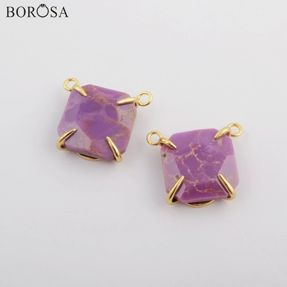

BOROSA 5/10 шт. квадратный позолоченный коготь Muscovite Sugilite соединители граненые двойные очаровательные модные ювелирные изделия для ожерелья DIY ...