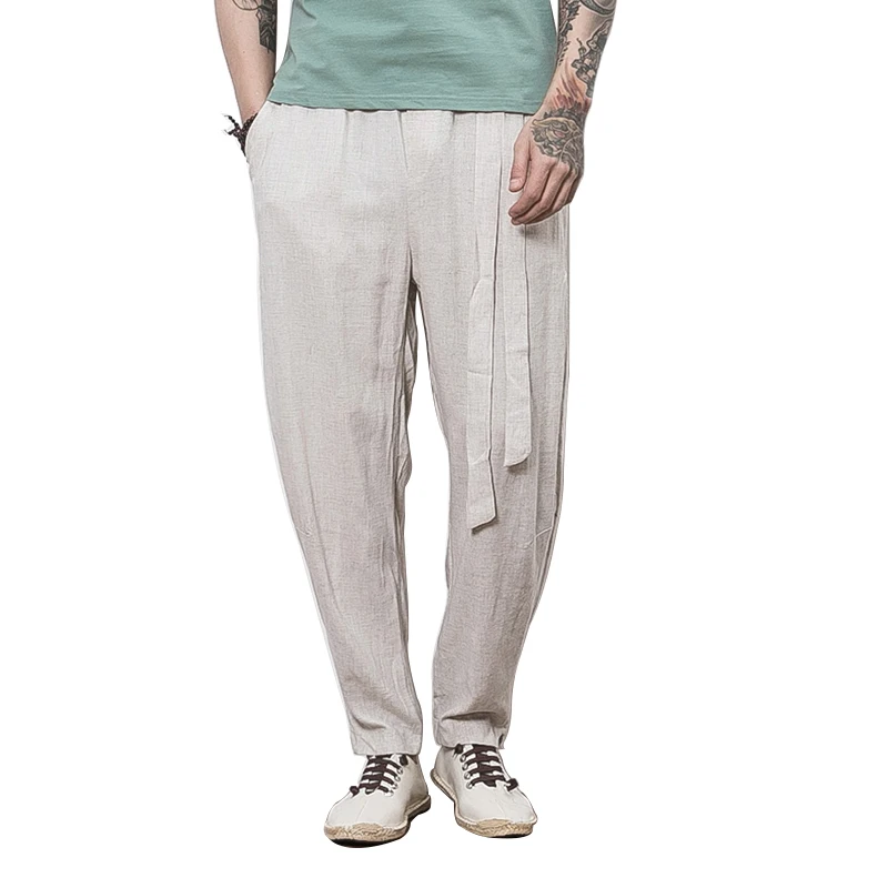 Sinicism Store/размер плюс 5XL хлопковые льняные штаны шаровары Мужские для бега с поясом
