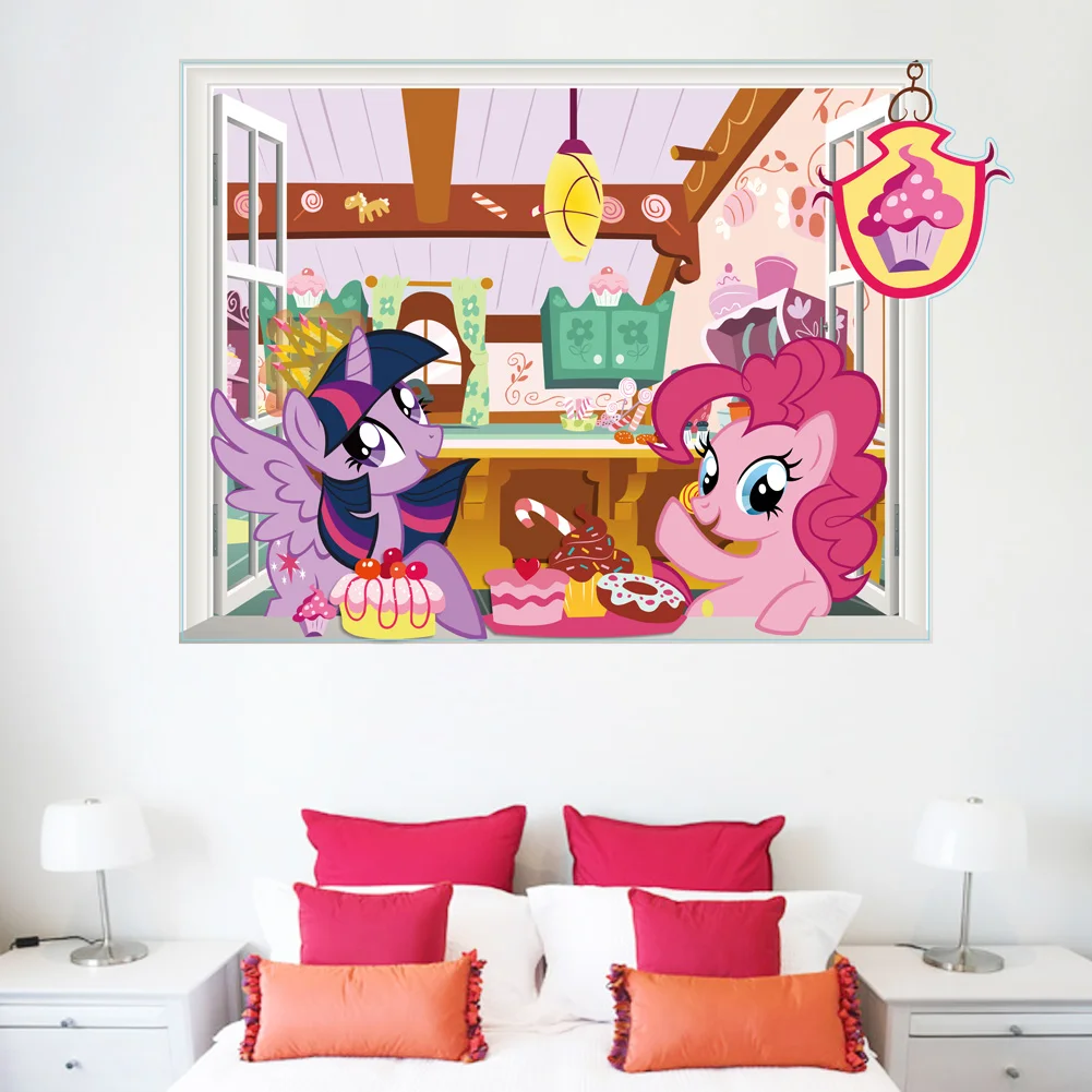 Настенные 3d наклейки с изображением двух лошадей для детей|window wall sticker|3d window