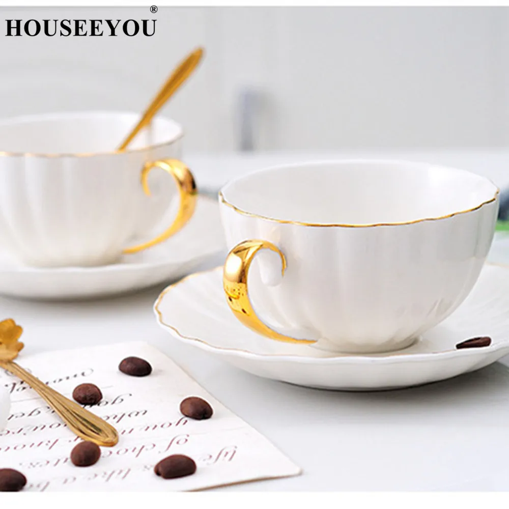 HOUSEEYOU английский контур в золотой кофейной чашке набор блюдец утренняя кружка