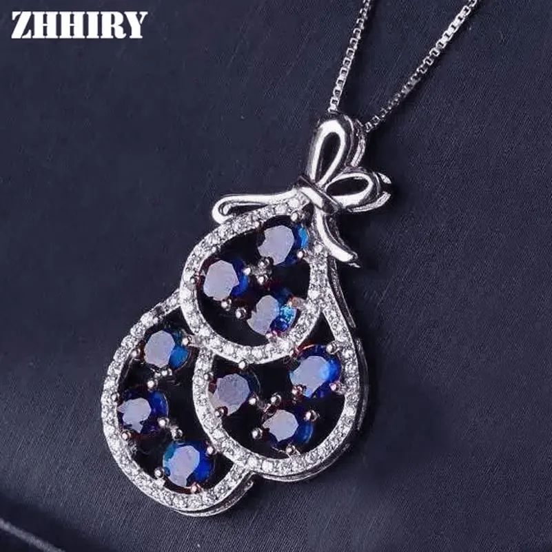 ZHHIRY настоящий натуральный сапфир драгоценный камень Подлинный экземпляр ожерелья с кулоном Твердые стерлингового серебра 925 ювелирные изделия благородный камень рождения