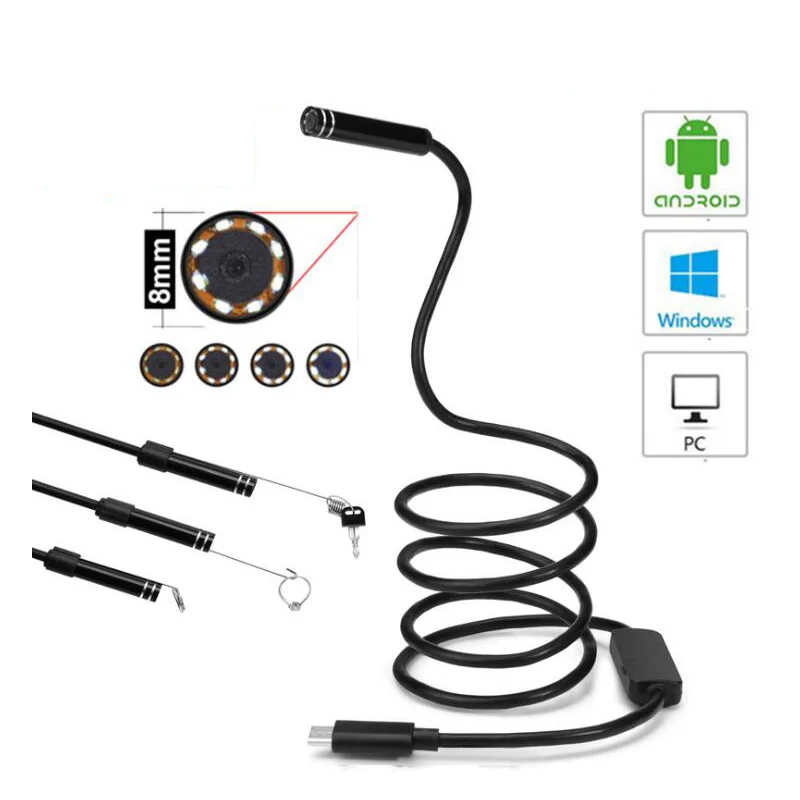 USB эндоскоп 8 мм 2 в 1 720P HD гибкая трубка и Android Бороскоп 3 м инспекционная микро