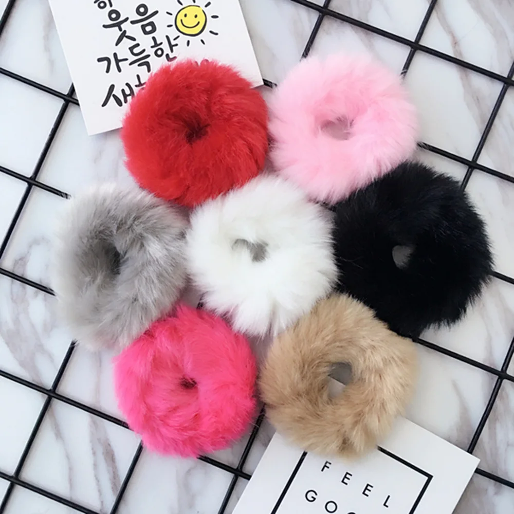 New Fashion Children Kids Pom Faux Fur Winter Elastic Hair Bands Bunny Babygirl Headwear Head Wear White Pink Gray Red 1 PC | Детская