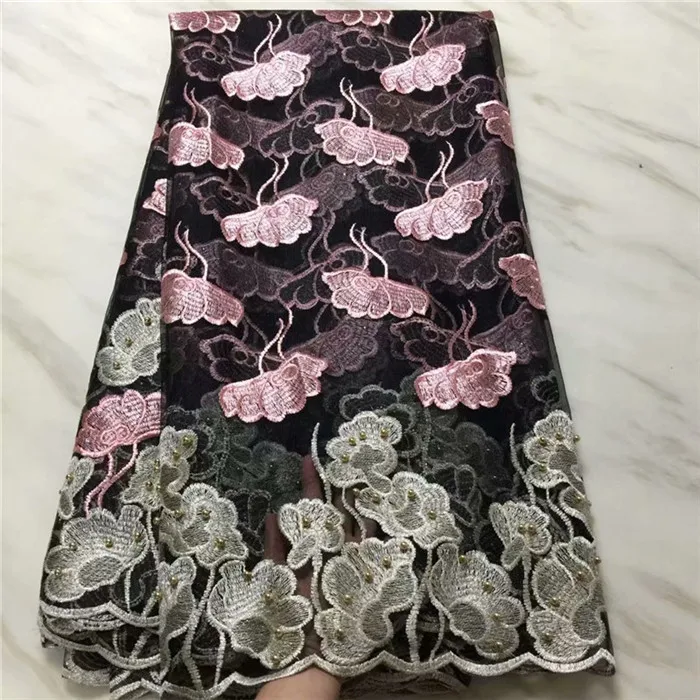 Latest royal blue white African Lace Fabric Embroidered High Quality French beads Cheap Nigerian tulle | Дом и сад