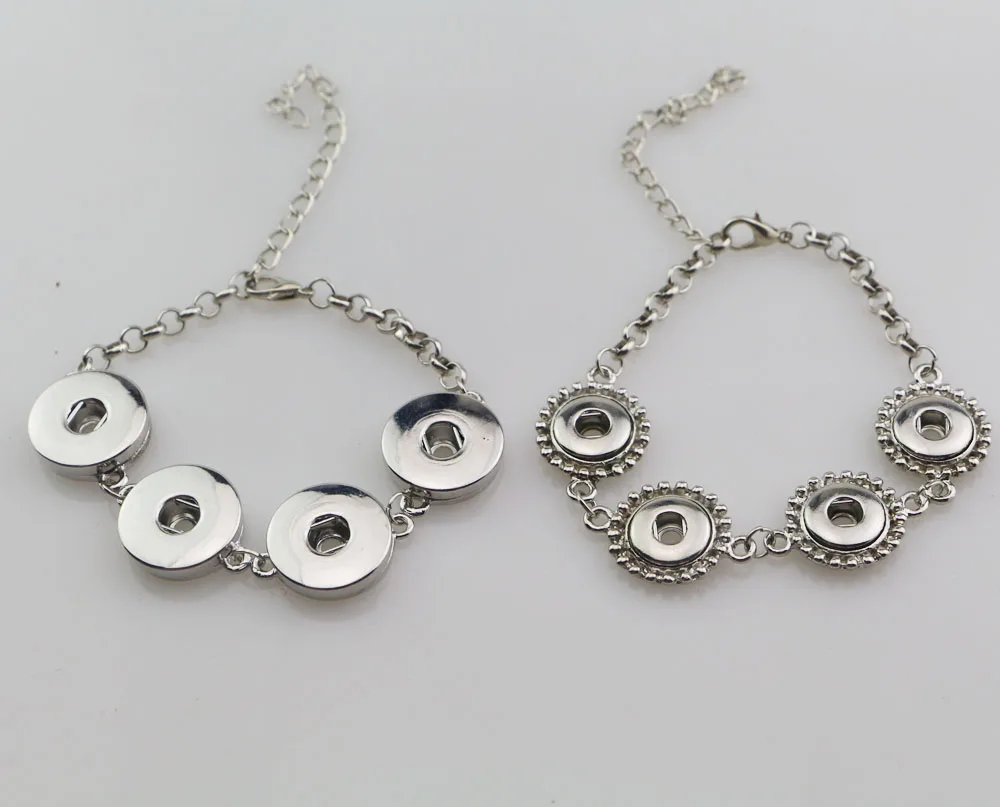 

Latest Design Women Link Chain metal Snap Button Bracelets With 4 Metal 18mm Button Charm Snap Bracelets jewelry For Men