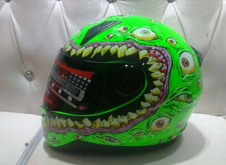 MALUSHUN мотоциклетный шлем светящийся зеленый теракт глаза большой рот взять |