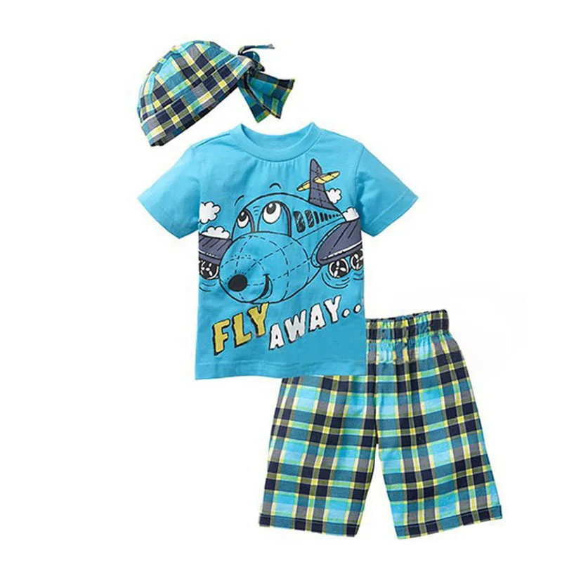 Children clothes 2020 New summer beach style cartoon casual Kids sport suit 3 Pieces hat T shirt pants baby boys clothing set |