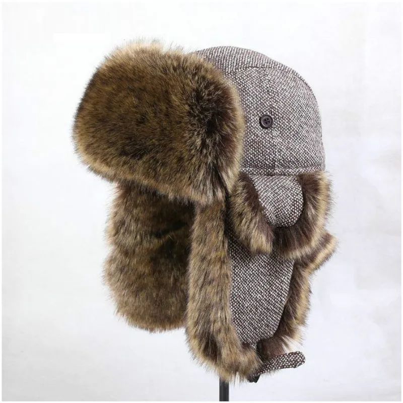 

B-8542 Men's Bomber Hat Male Warm Ear Protection Fur Hat Adult Thickening Cotton Cap Outdoor Fur Snowcap Russian Hat