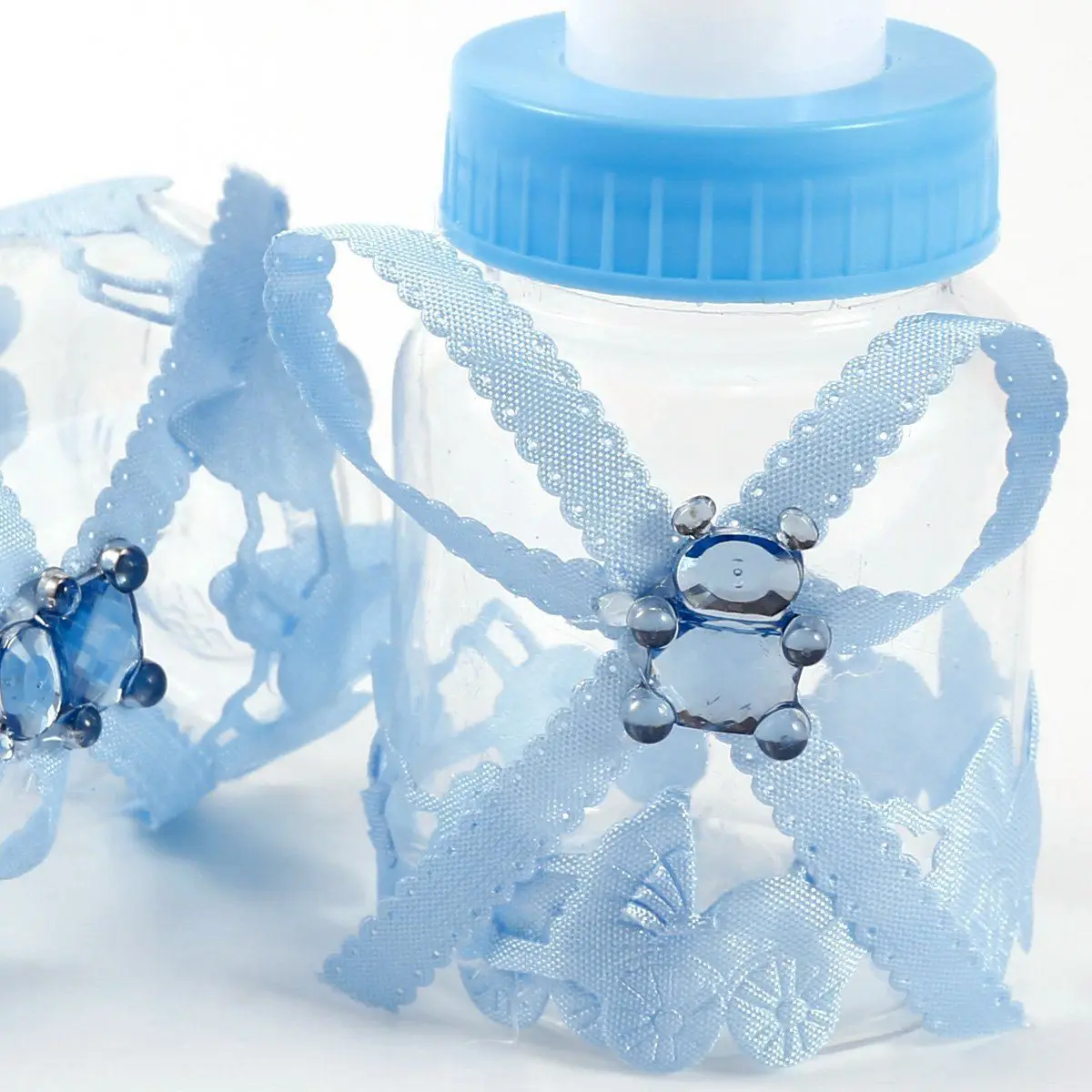 24 Бутылочки для малышей мини 4x9 см со стразами синий медведь подарок крещения