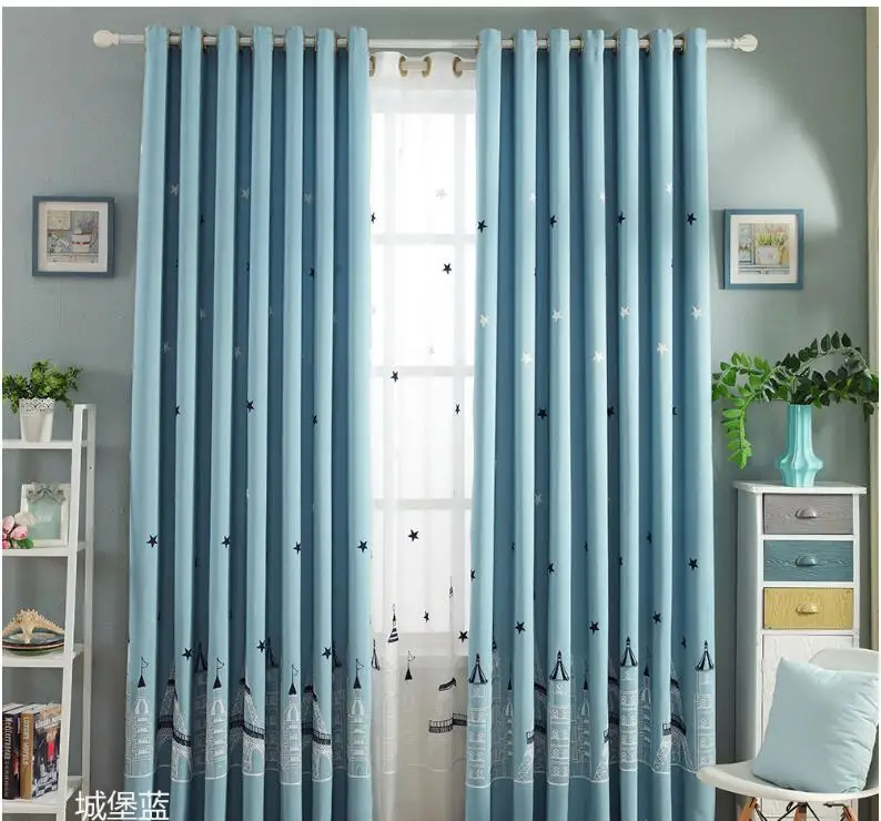 Затемняющие шторы из тюля для спальни в мультяшном стиле синего цвета|curtains