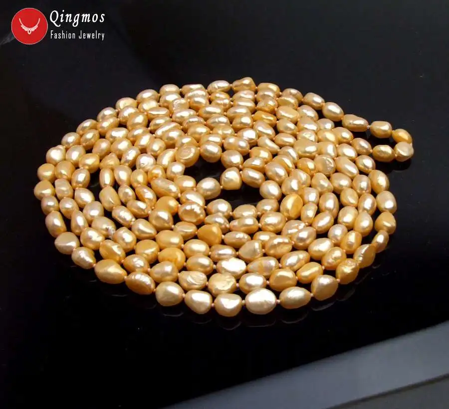 Qingmos модное натуральное жемчужное ожерелье для женщин с 7-9 мм БАРОККО оранжевое