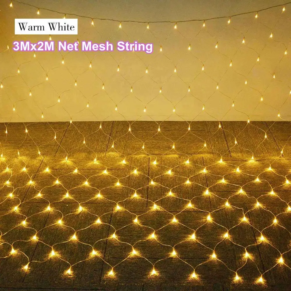3Mx2M Net String 220 В светодиодный гирлянда, гирлянда, лампочки, шар, пентаграмма, мерцание, занавеска, декор, гирлянда для дома, Рождества, свадьбы, вечеринки, наружная гирлянда - Испускаемый цвет: 3Mx2M Net String