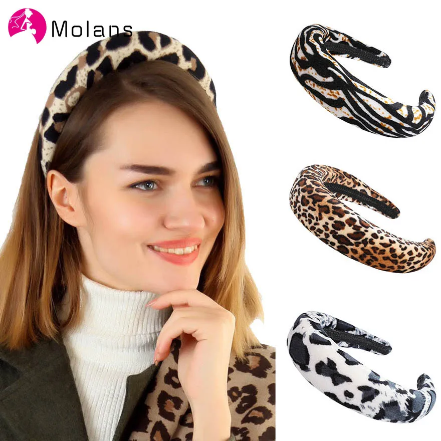 Molans ледяной Fierce факты с леопардовым принтом и повязка на голову новое толстом каблуке под змеиную кожу с принтом в виде окраски зебры; толстой подошве HiarbandsWomen в горошек на подкладке из флиса и повязка на голову