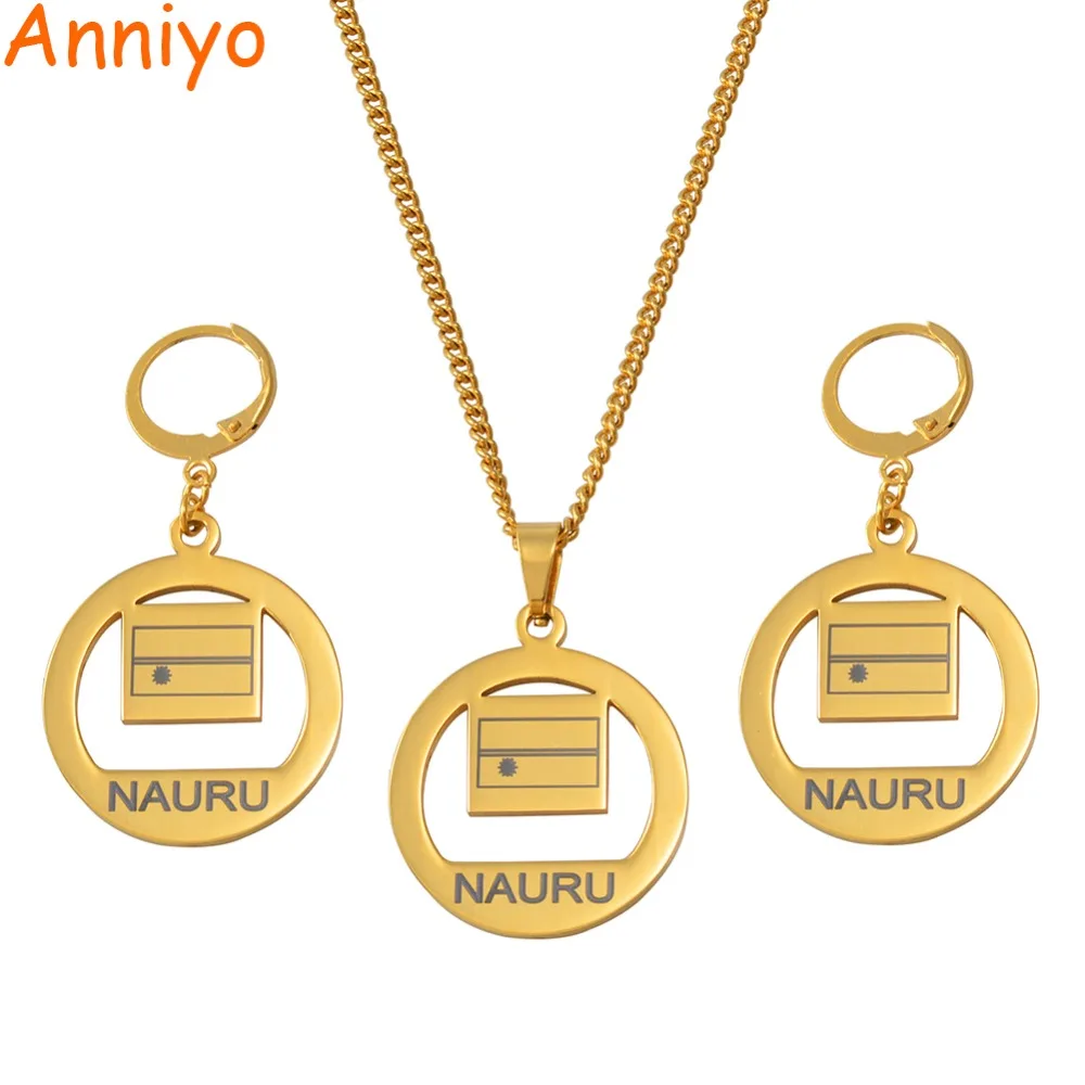 Anniyo Nauru кулон в форме флага ожерелья серьги для женщин девушек золотистые