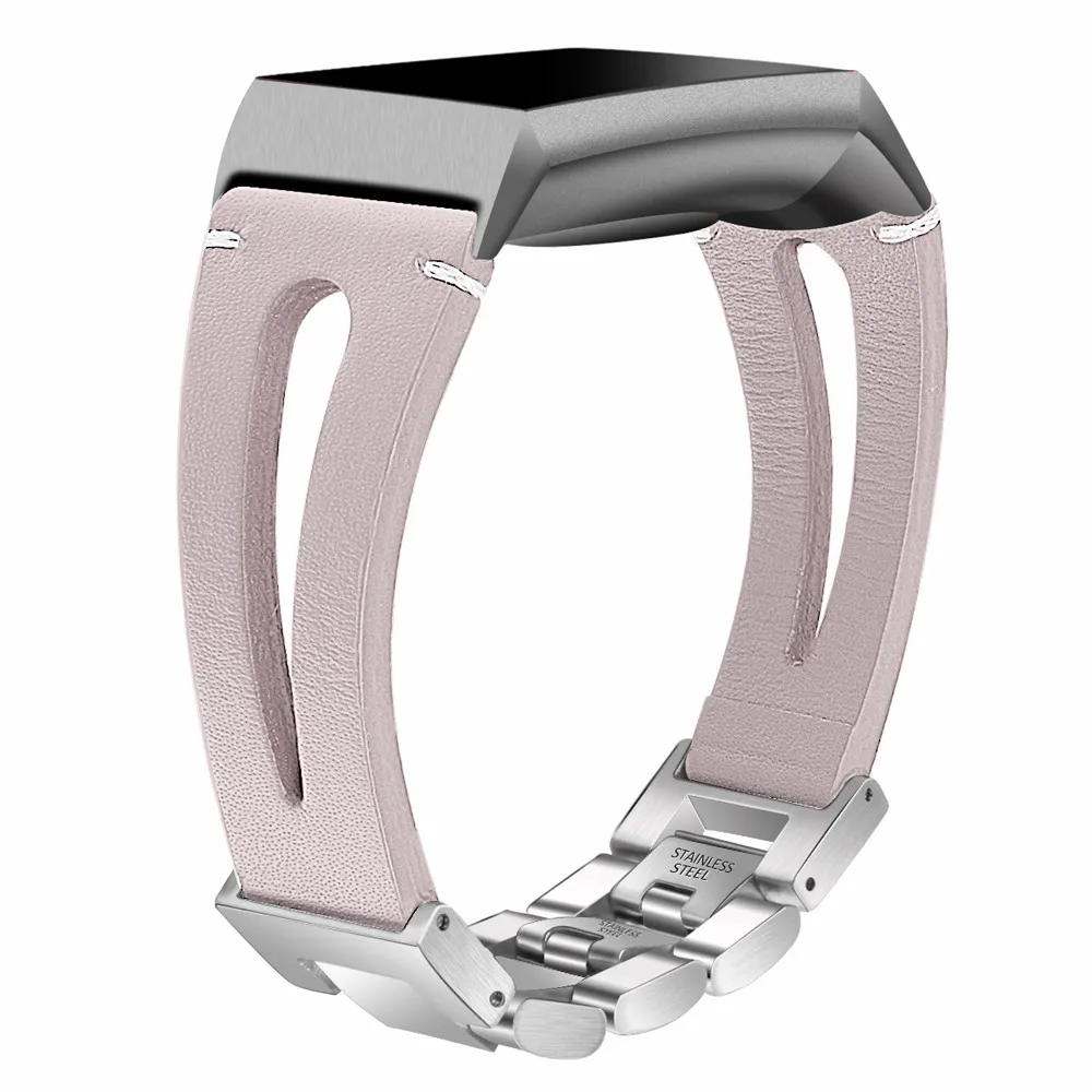 Новая кожа + нержавеющая сталь Замена кожаный браслет ремешок для Fitbit Charge 3