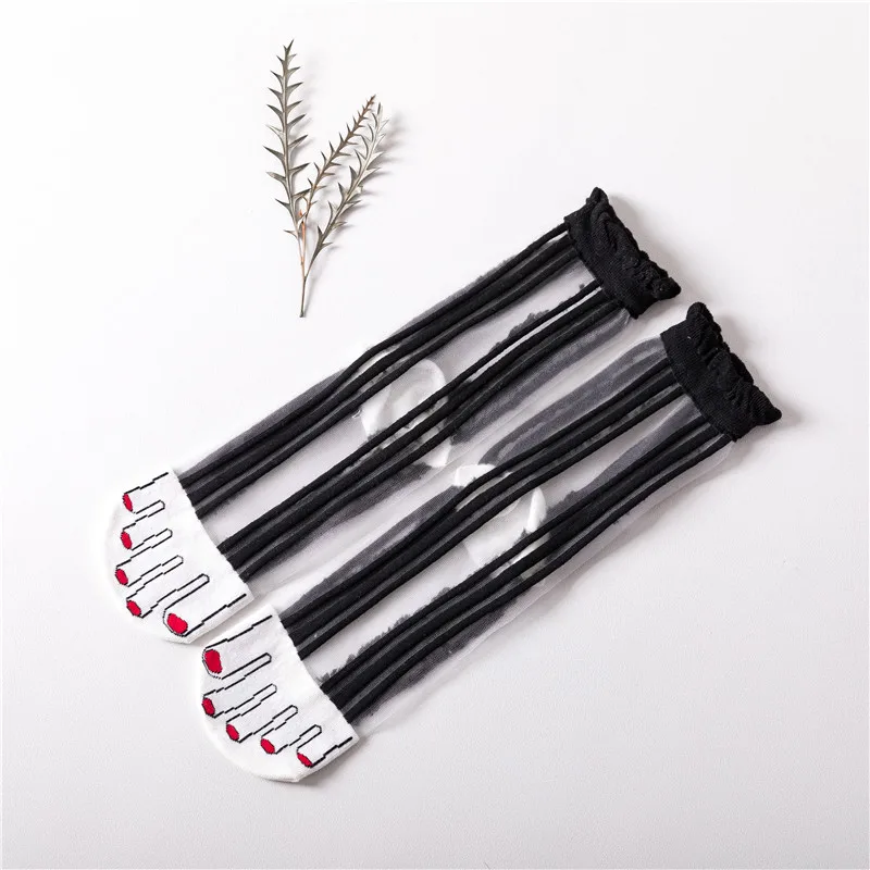 black SP&CITY New Arrival Women Funny Finger Patterned Transparent Socks Colored Striped Street Hip Hop Female Hipster Art Sox - Цвет: black