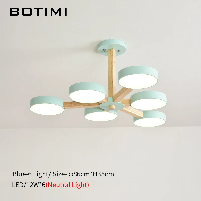 Blue-6 Light BOTIMI 220 в светодиодный светильник с металлическим абажуром для гостиной, современные потолочные люстры, деревянные люстры, подвесные лампы для комнат - Цвет абажура: Blue-6 Light
