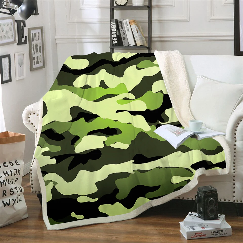 

Yellow Camo 3D Printed Sherpa Blanket Couch Quilt Cover Travel Child Bedspread Bedding Child Outlet Velvet Plush Throw Textile